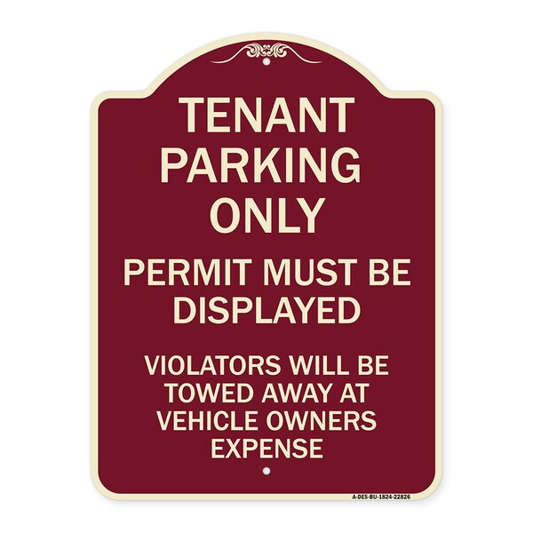Tenant Parking Display Permit Violators Towed Owner Expense Alum Sign, 18" L, 24" H, BU-1824-22826